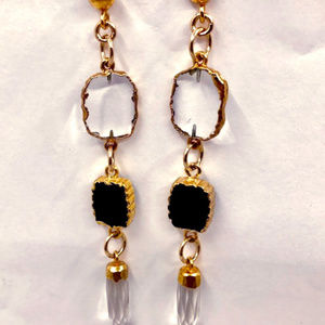 Earrings Quartz Crystal Onyx Vermeil Unique